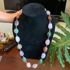 Vintage Cage Gold Plated Wire Wrapped Gemstone Necklace